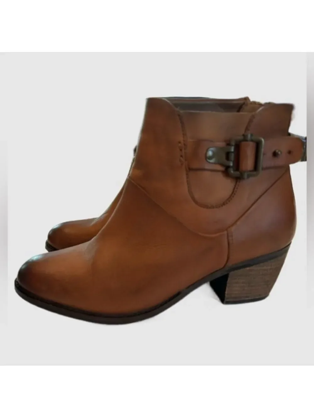 Earth West Riverton Havane Leather Buckle Zipper Ankle Boots Booties 8.5 wide